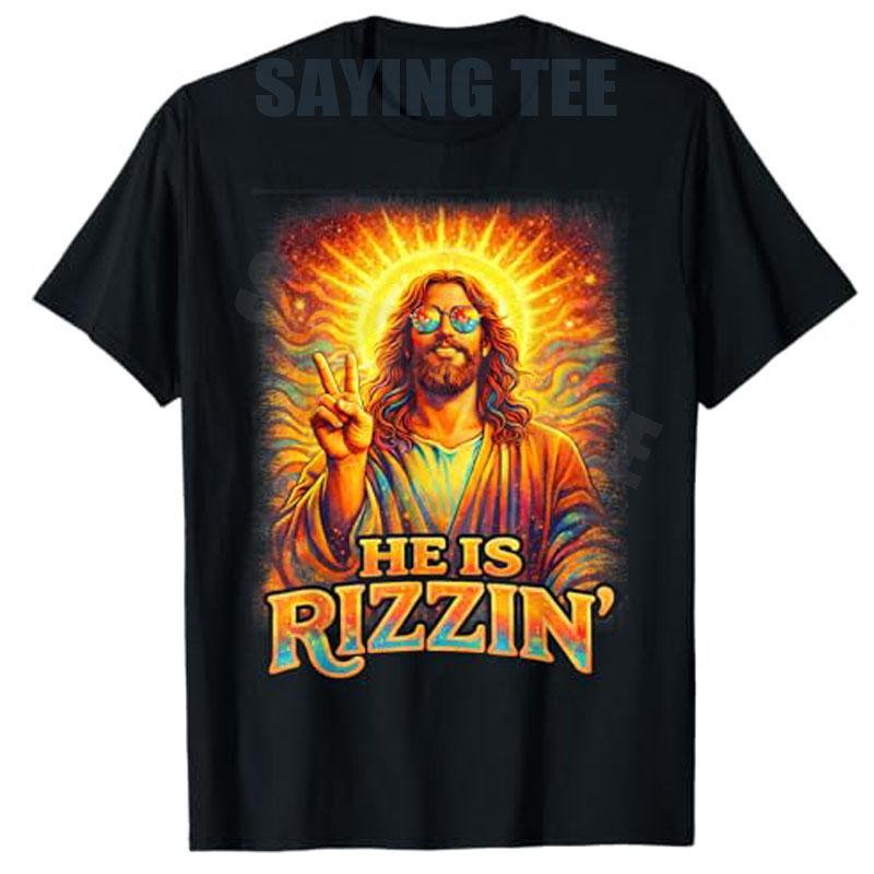 Jesus Christian Religious God Graphic Apparel Easter He Is Rizzin Christian Religious Boys Men Teen T-Shirt Faith Novelty Gift S