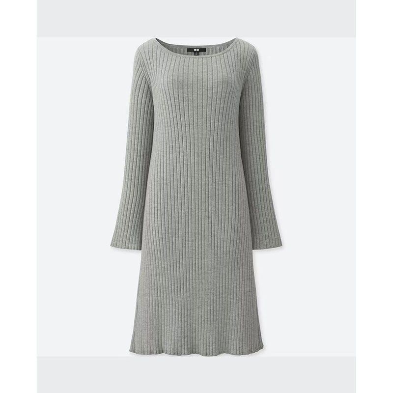 

Home Autumn and Winter Foreign Trade Orders Exported to Japan Cut the Tag off round Neck Women clothes Long sleeve Knit sweater Dress Slimming Skirt Light gray L: Bust Size 88-108