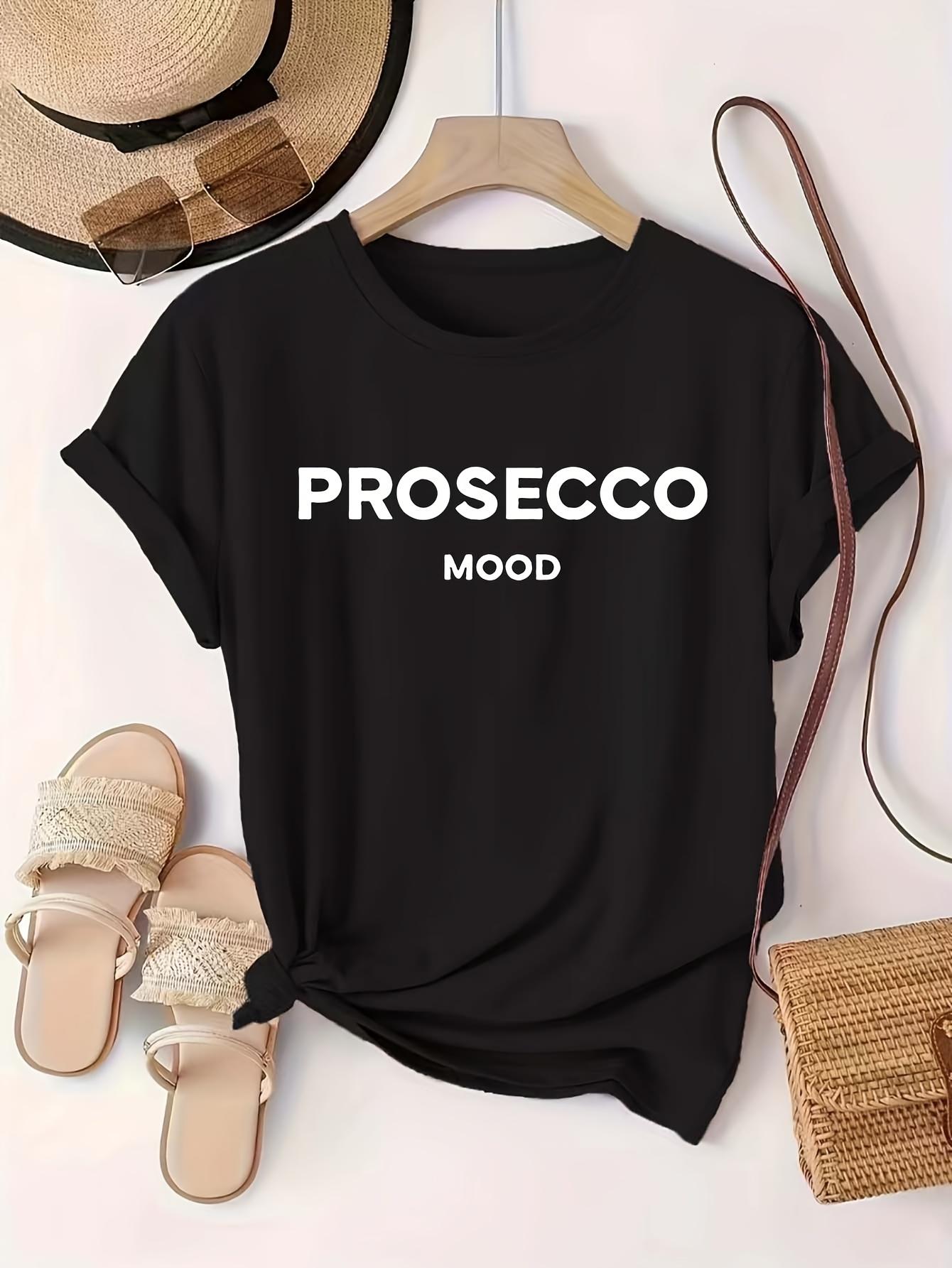 

Women S Casual Crew Neck T-Shirt with PROSECOO MOOD Lettering Polyester Knit Fabric Short Sleeve Top for All Seasons 4XL