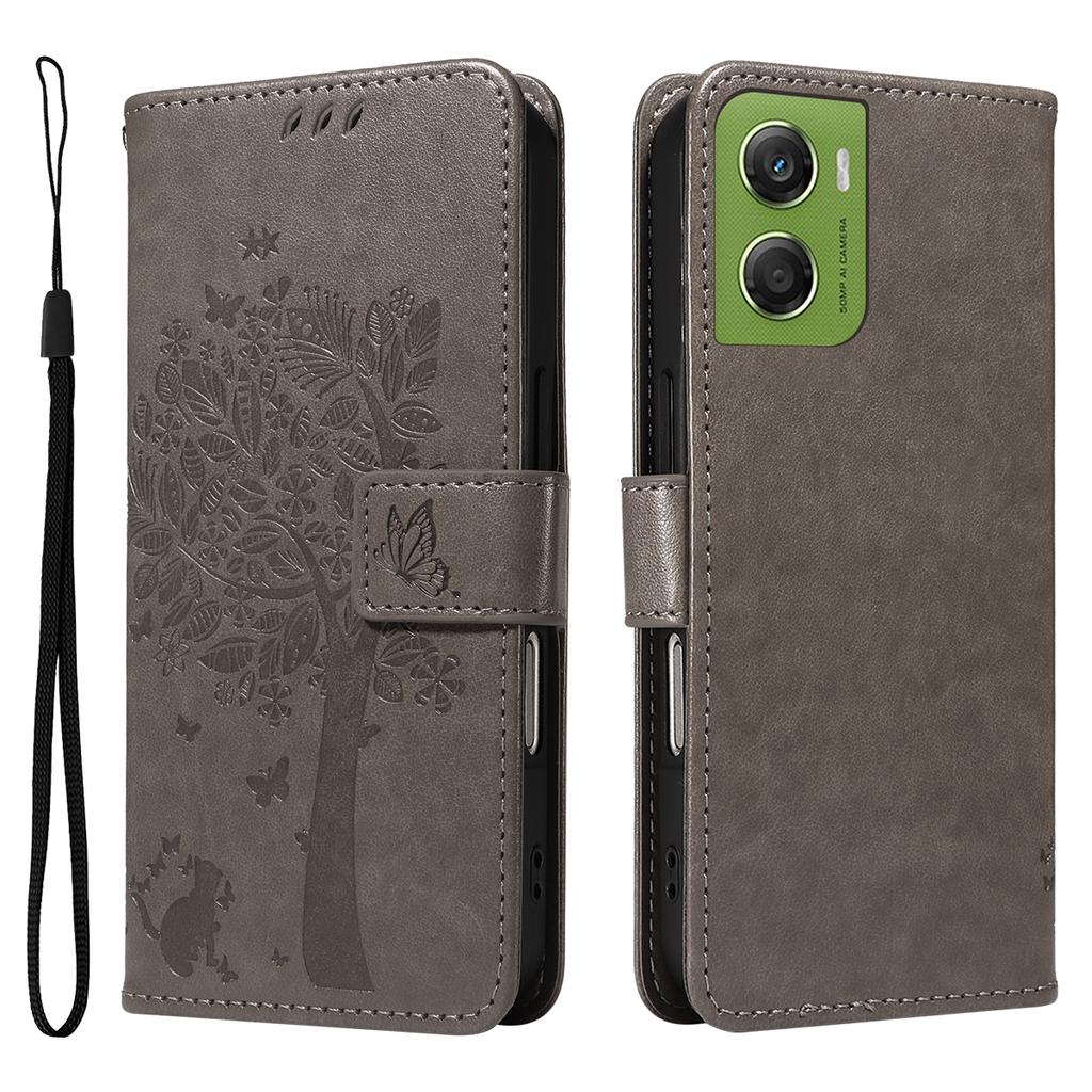 For Motorola Moto G06 4G Phone Case with Stand Cat Tree Pattern Leather Wallet Mobile Cover