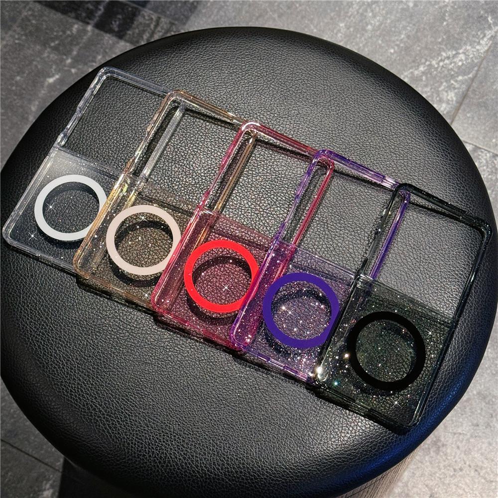 Suitable for Samsung Zflip6 Mobile Phone Case Zflip7 Magnetic Folding Zflip5 4th Generation Transparent Glitter Protective Case