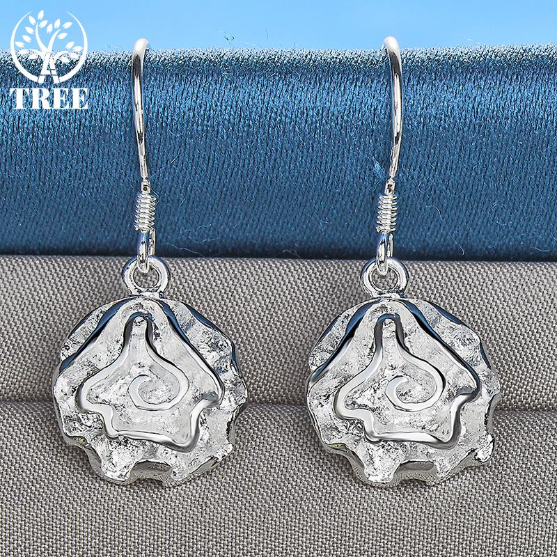 925 Sterling Silver Rose Flower Drop Earrings Jewelry