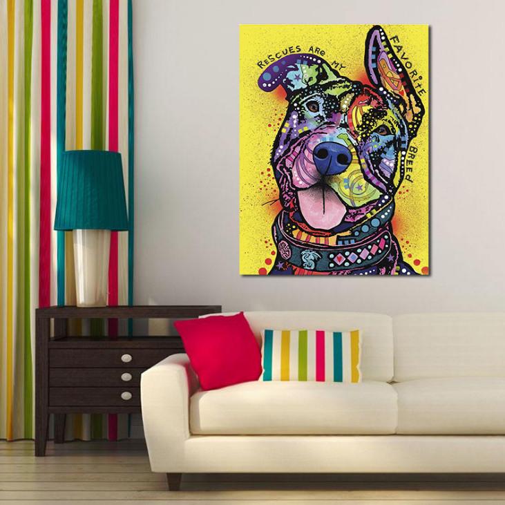 Diy Colorful Dog Oil Painting On Canvas For Home Office Wall Decoration