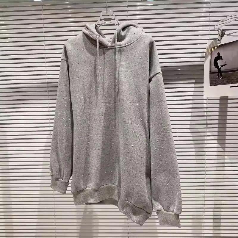 Extra Large Rhinestone Starry Loose Hooded Sweater for Women (Spring/Autumn, Fits 200-300 Lbs)