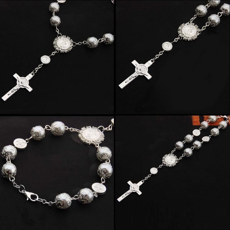 Catholic Finger Chain Small Rosary Finger Baptism Rosaries Faux Pearls Bracelet Suitable for Baptism Favors Christening