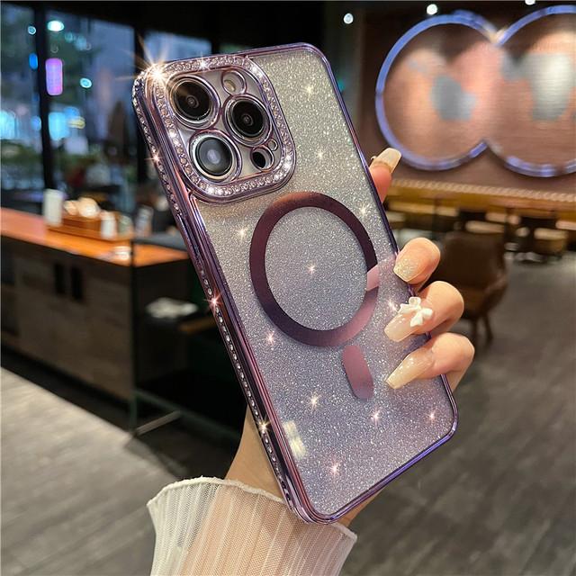 Shining Glitter Wireless Charging Phone Case For Iphone 14 13 12 11 Pro Max 14pro 14plus 11 Shockproof Soft Plating Bumper Cover