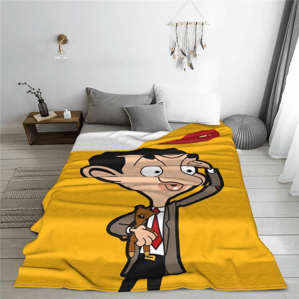 Mr Beans Cartoon Blankets  Plush Funny Warm Throw Blanket for Home Restaurant Spring Autumn,