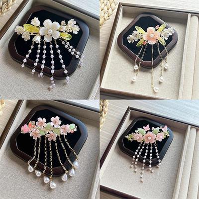 Vintage Blumen-Haarspange für Damen - Elegantes Perlenquasten-Haaraccessoire