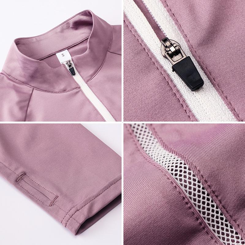 Women's Quick-Dry Long Sleeve Bodycon Sports Yoga Top with Half-Zip and Stand-Up Collar.