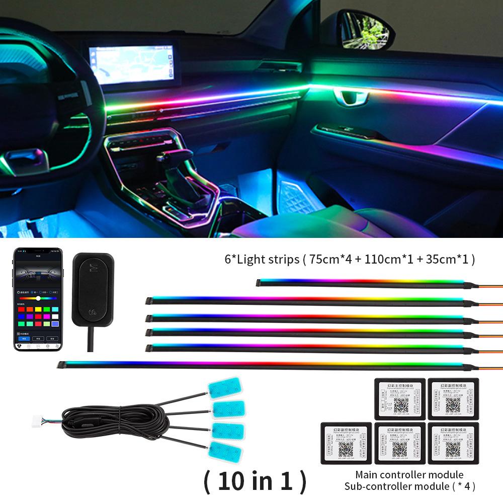 10/14/18 in 1 Led Car Ambient Lights 210 64 Color RGB Symphony Streamer Bluetooth Rainbow Acrylic Strips Atmosphere Lamp Kit 12V
