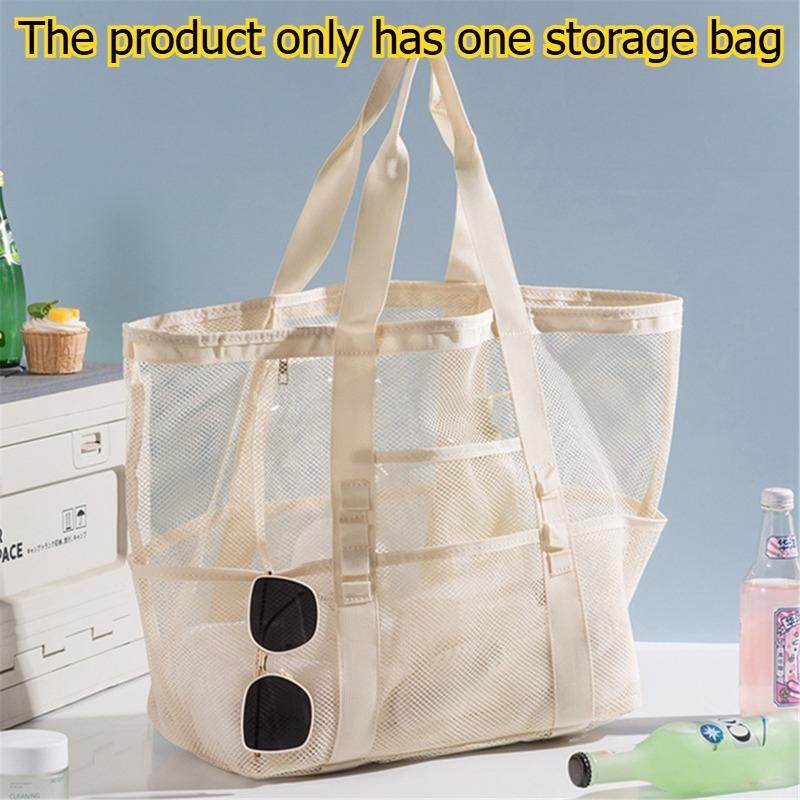 1pcs Mesh Beach Bag Large-Capacity Swimming Gym Tote Travel Handheld Storage Bag for Vacation Sports Organizer