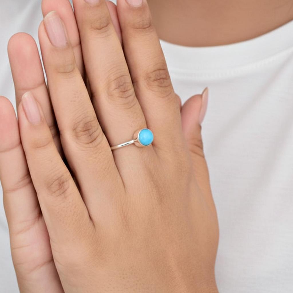 Arizona Turquoise Gemstone Ring, 925 Sterling Silver Jewelry, Minimalist Handmade Statement Ring for Women