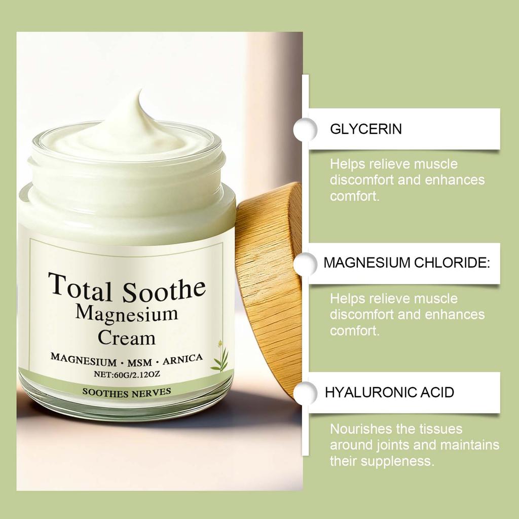 Total Relief Magnesium Cream, Nerve Relief Magnesium Cream for Knee Joint & Muscle, Non-Greasy Relief for Joint & Muscle Comfort