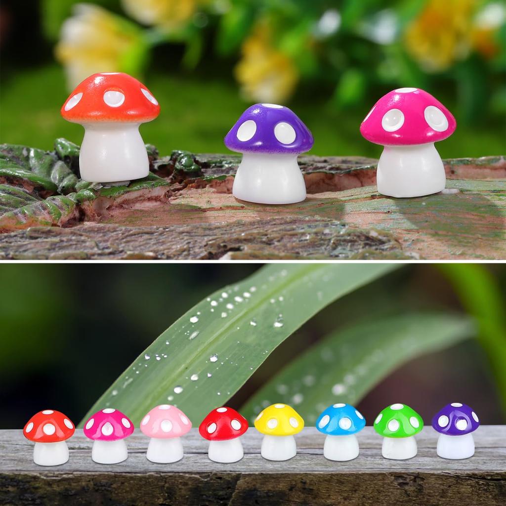 TOYANDONA 80 Pieces 8 Colors Mini Resin Mushrooms - Miniature Mushrooms, Cute Resin Terrarium Figurines, Tiny Fake Mushrooms, Fairies, Bonsai