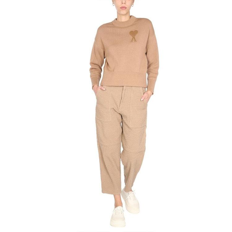 Amiparis Ss21 Yadan Style Heart Logo Round Neck Pullover Sweater Women sweater Light-Brown E21FK009016-250