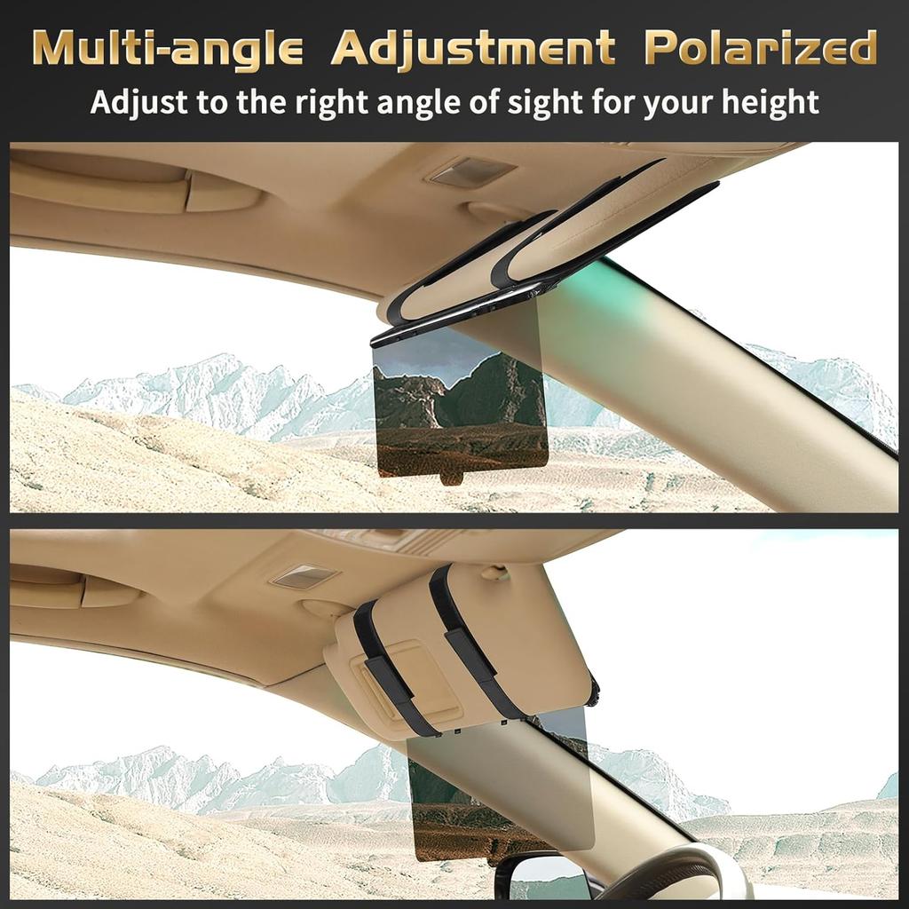 Polarized Sun Visor For Car With Organizer, Upgraded Adjustable Visor Extension, Handmade PU Leather Universal Sun Visor Extender Protects From Sun