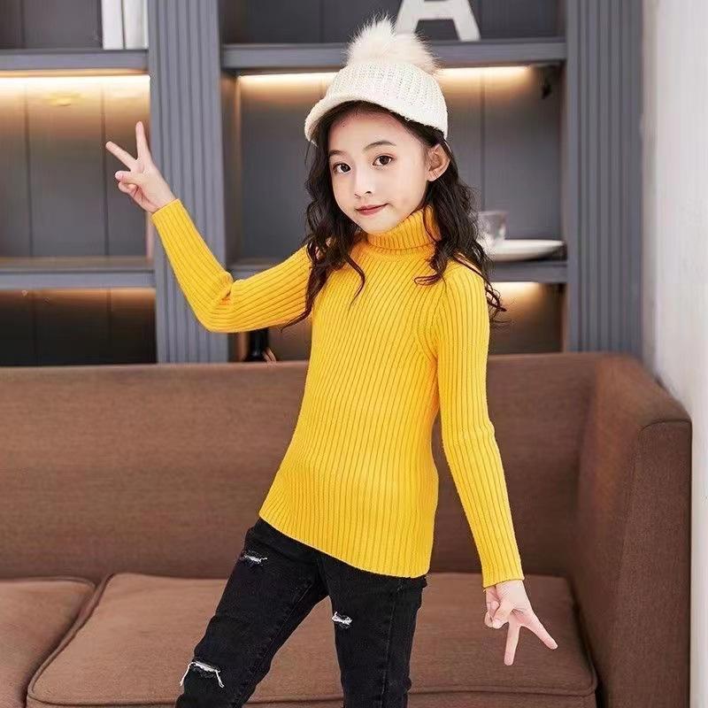 Pullover Kinderpullover Herbst Mädchen Rollkragenpullover 1-9 Jahre Baby Jungen Pullover Winter Strick Bottoming Jungenpullover 110 yellow