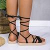Women's Fashion Trend Strappy Velvet College Beach Vacation Style Flat Sandals