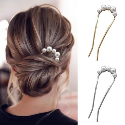 Francuski widelec do włosów elegancka sztuczna perła antypoślizgowa długie grube włosy updo kok metalowa szpilka do włosów w kształcie litery U sztyft kobiety dziewczęta akcesoria do włosów