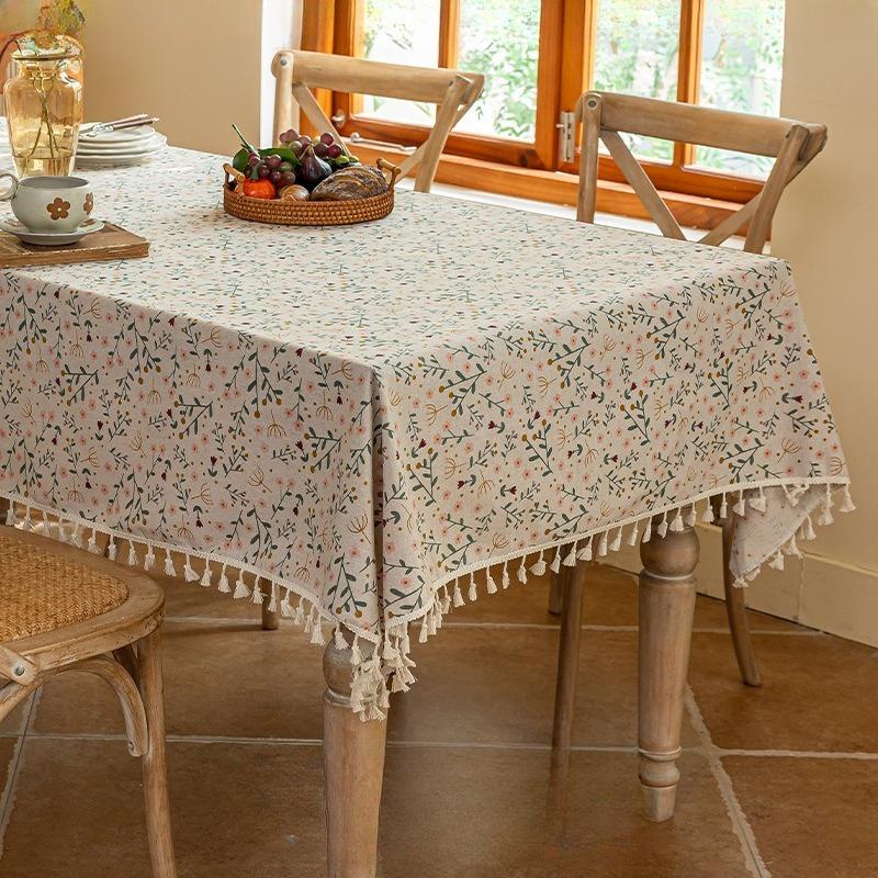 Small Fresh Table Cloth Tassel Printed Dining Table Waterproof Tablecloth Rectangular Beautification Decoration Dust-proof