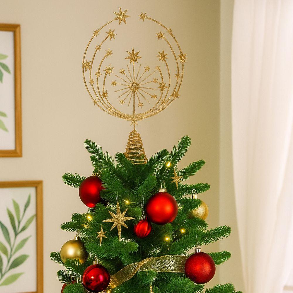 Gold Glitter Christmas Tree Topper Star Sparkling Iron Christmas Topper Decor Reusable Xmas Tree Ornament Holiday Party