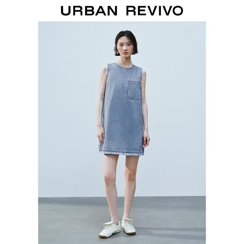 UR2026 Women s Casual Sleeveless Denim Dress L