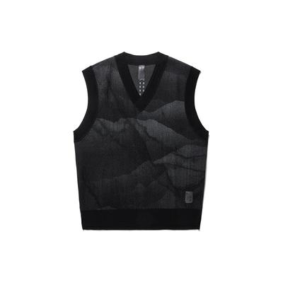 Li Ning X Jackie Chan Collaboration Kung Fu Series Tie-Dye Loose Fit Sleeveless Knit Top Men Tops Black Shadow-Gray AMVU013-1