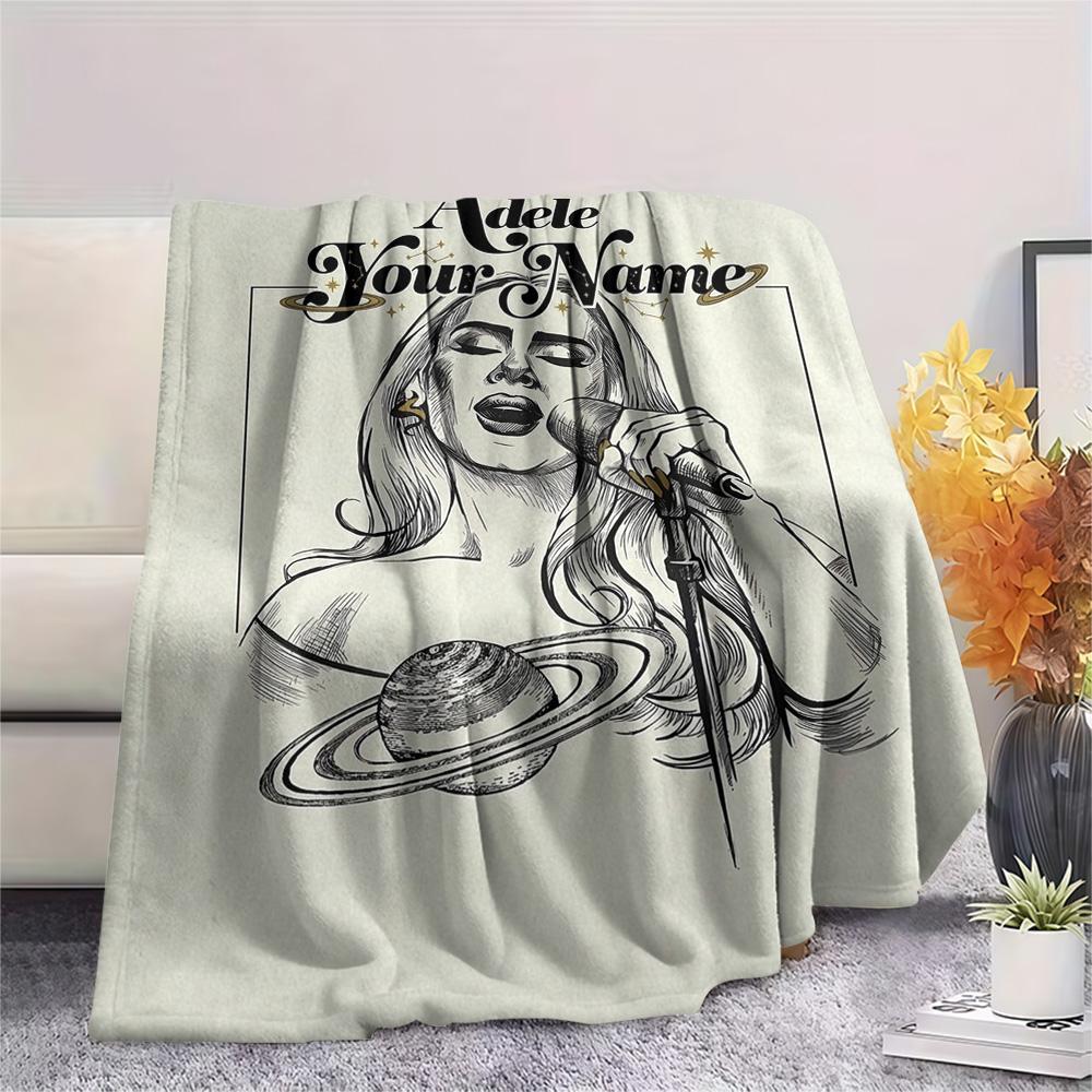 1PC Adele Cosmic Harmony Custom Name Patterned Flannel Blanket Suitable For All Seasons For Home Decor Warmth And Comfort Gifts Holiday Present