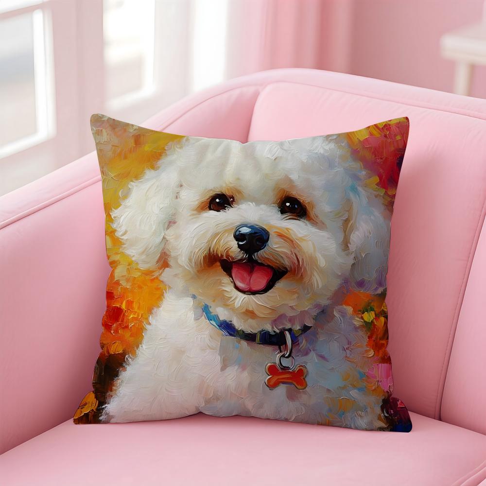 NICE CUTE Bichon Frise Dog Cushion Cover Pillow Case Soft Friendly Fabric Concealed Zipper