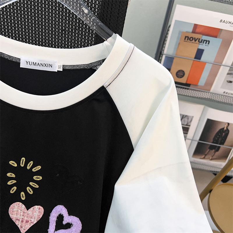 Plus Size Women's Loose Mid-Length Round Neck Short Sleeve T-Shirt (Available In 200/300/350 Jin) 1082