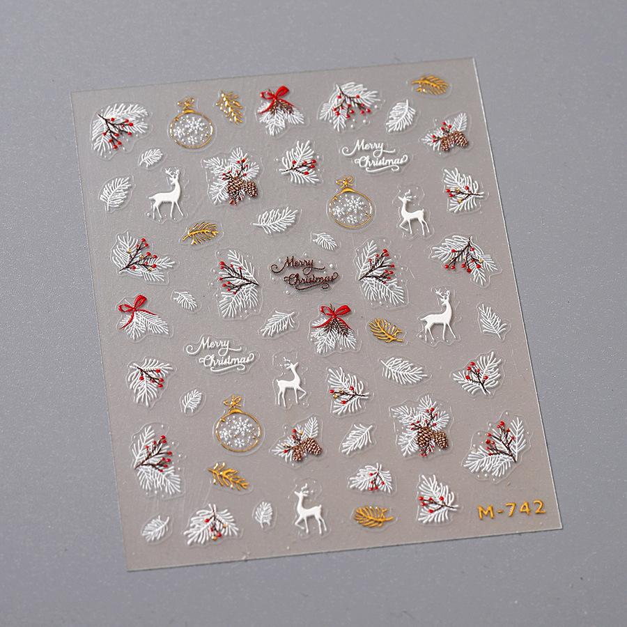 Christmas Nail Stickers Luxury Crystal Diamond Cartoon Bear Tree Apple Back Glue Nail Art Stickers DIY New 3D Nails Decorations