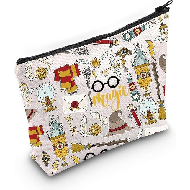 WZMPA Magic Wizard Cosmetic Makeup Bag Magic Movie Inspired Gift Wizard Zipper Pouch Canvas Bag For Wizard Series Fans (Magic) Magic White