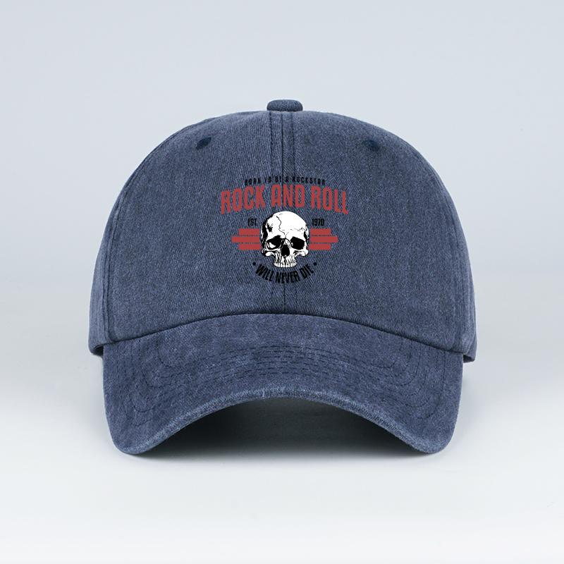 Rock Skull Print Washed Baseball Cap Soft, Comfortable, Lightweight, Breathable, Adjustable Cool Retro Rock Style, Bold & Fashio