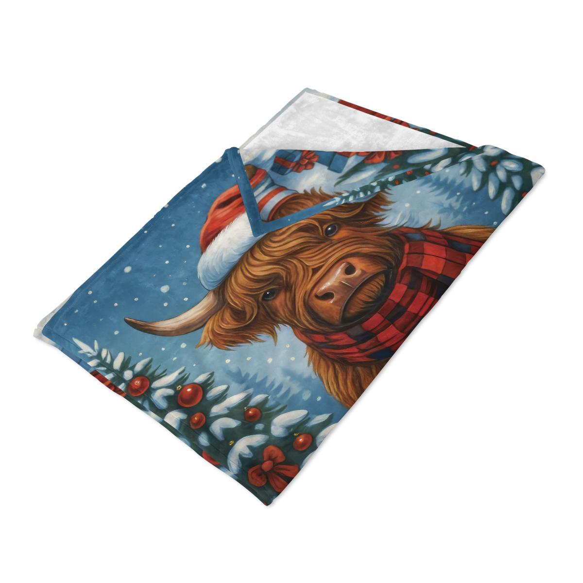 

1PC Christmas Highland Cow Print Flannel Blanket Multi Size Nap Leisure Sofa Cover Carpet Soft and Comfortable Machine Washable 70x100cm