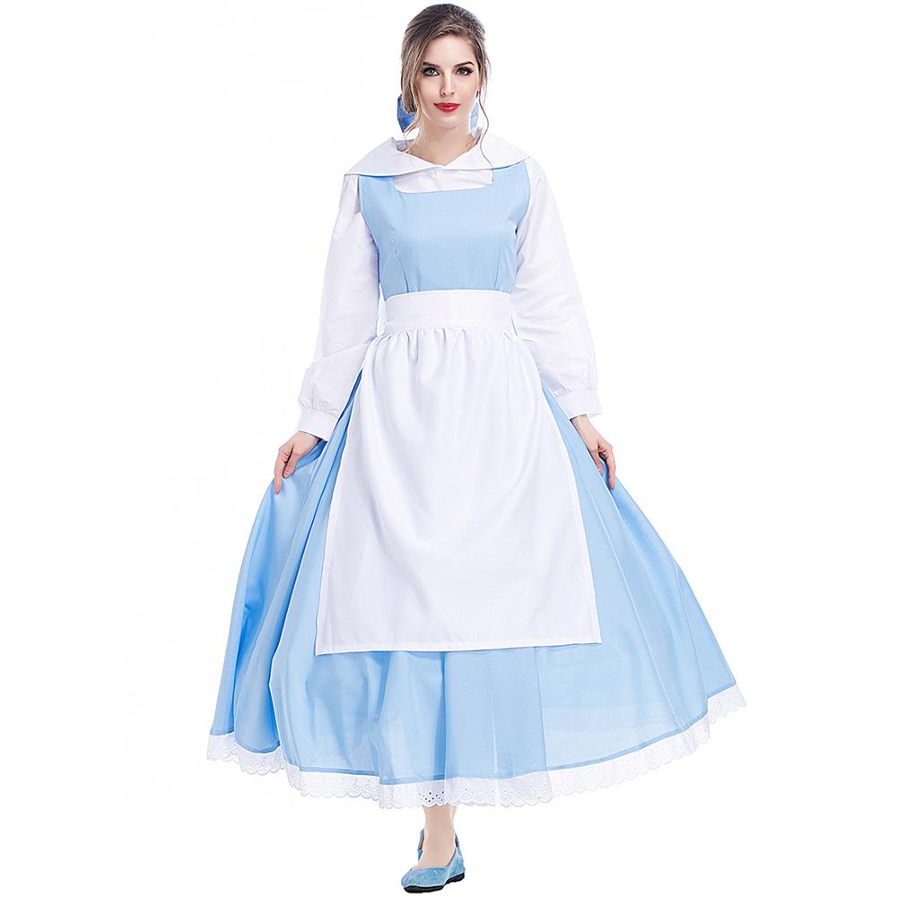 Halloween costume, Bell art photo blue and white anime cartoon image maid maid Cinderella skirt