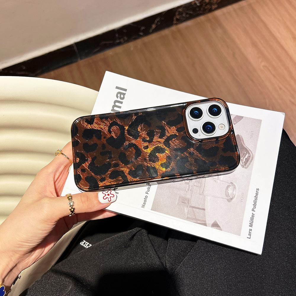 

Blue Brown Leopard Print Laser Phone Case for IPhone 16 17 15 14 13 Pro Max Air Tinfoil Texture Pattern Shockproof Cover iPhone 16 Pro