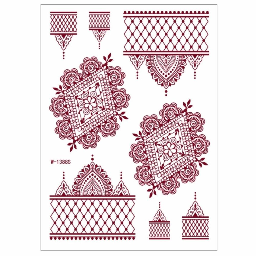 Lace Fake Tattoo Temporary Tattoo Red Mehndi Stickers Red Henna Tattoo Decals  Women/Lady