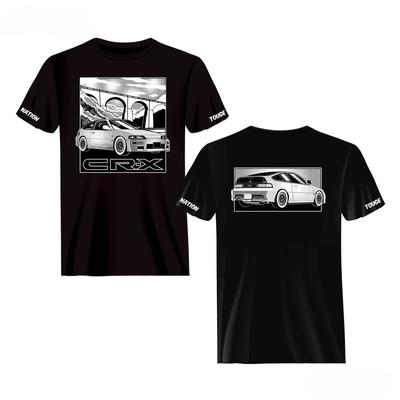 Oversized Short-Sleeve T-Shirt | Honda CR-X Touge JDM Graphic Tee, With Front/Rear Manga-Style Car Illustrations & Sleeve "NATION TOUGE" Print