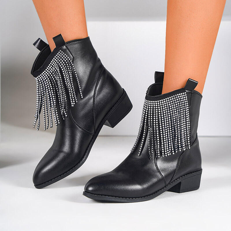 Fashion Glitter Tassel Ankle Boots Women 2025 Autumn Winter Punk Black Chelsea Boots for Woman Brand Fringe Party Shoes Plus Size 43