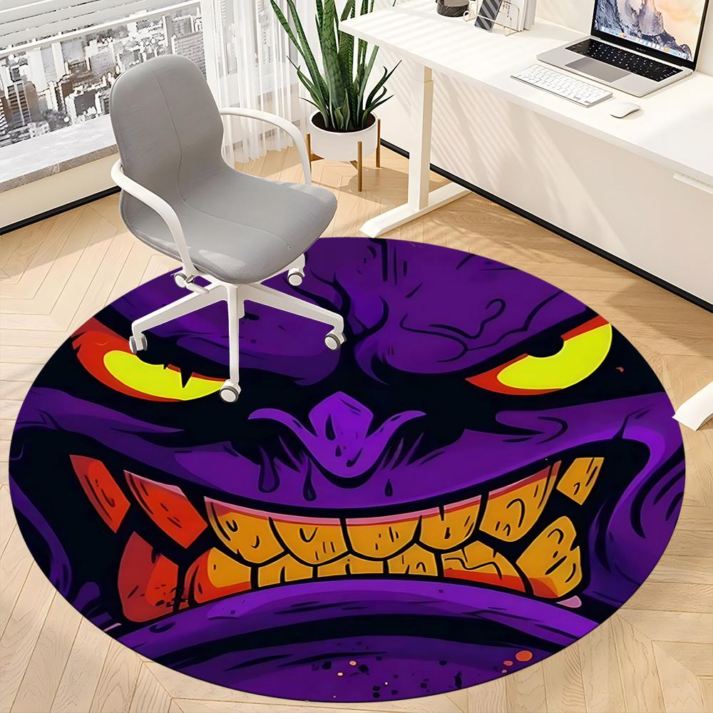 1PC Monster Face Office Round Area Rug, Indoor Mat Suitable ForOffice, Under Office Chairs Bedroom Living Room Home Decor, Room Deco,  f016
