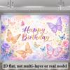 2D verspielter Schmetterlings-Geburtstags-Hintergrund mit Blumen und Sternen Foto-Booth-Banner