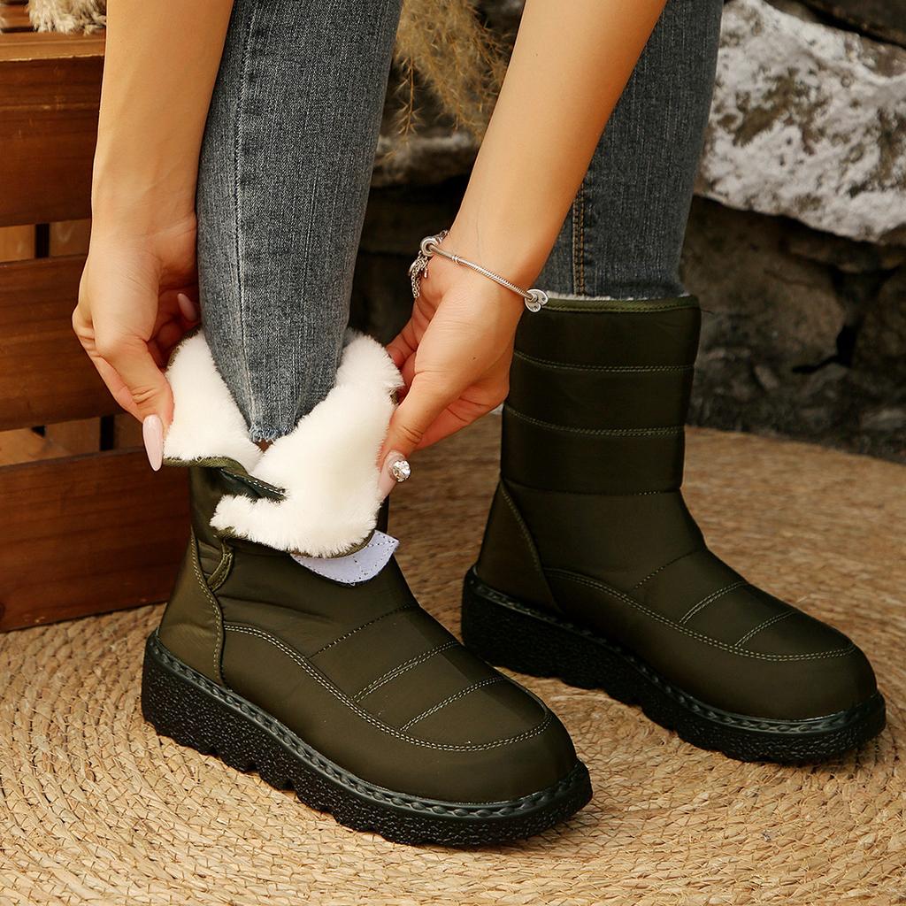 2025 foreign trade winter new women's snow boots large size velvet warm thick-soled waterproof round head medium boots