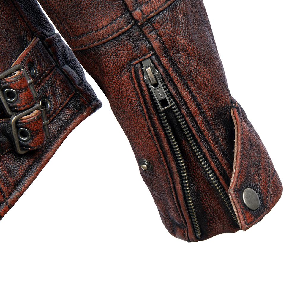 Men's Leather Jacket Vintage Red Brown Real Cow Leather CoatTurn Down Collar Spring Autumn