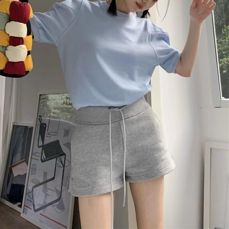 

Petite High-Waist Gray A-Line Drawstring Shorts for Women - Casual, Sporty, Autumn Wear 3X-Large
