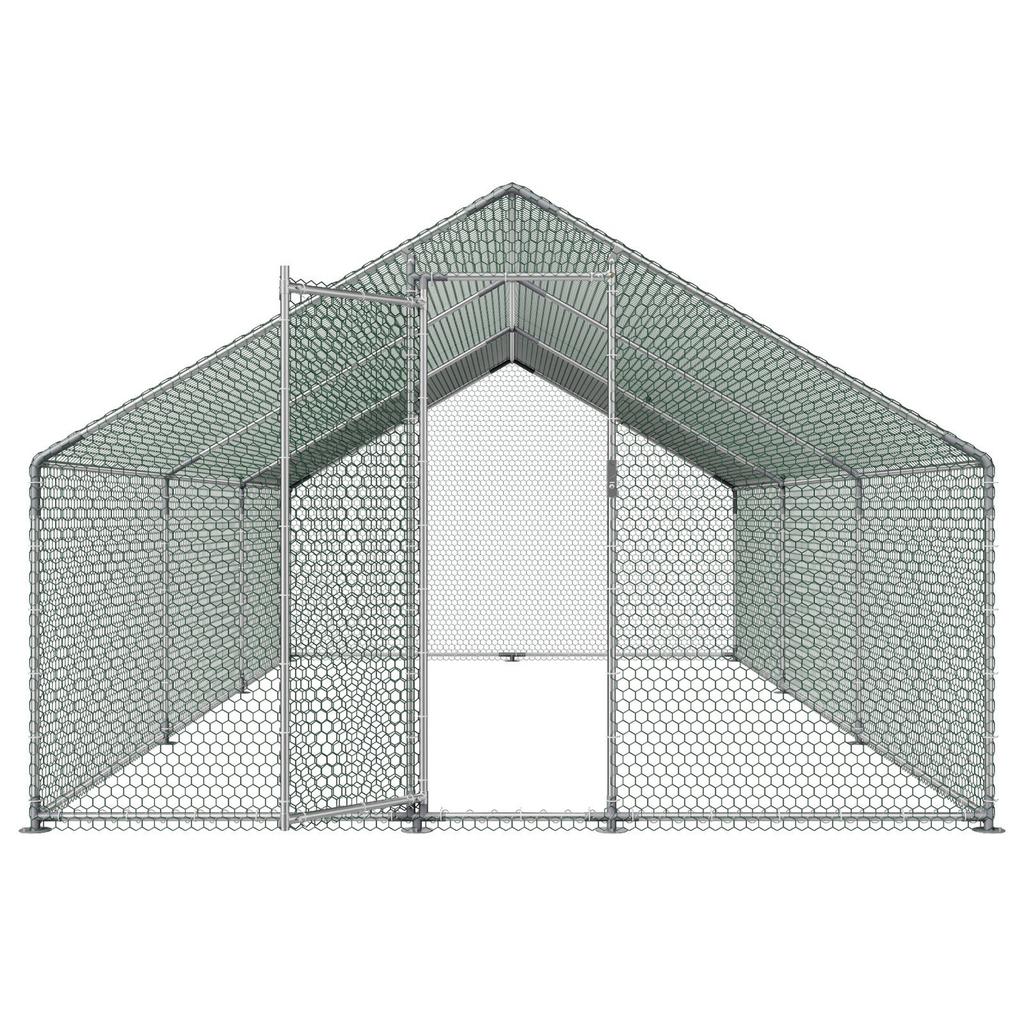 Metal Chicken Coop, 9.8x19.6x6.5 ft Large Walk-in Chicken Runs with Cover, Spire Roof Hen House Enclosure with Security Lock, Outdoor Duck Rabbit Cage