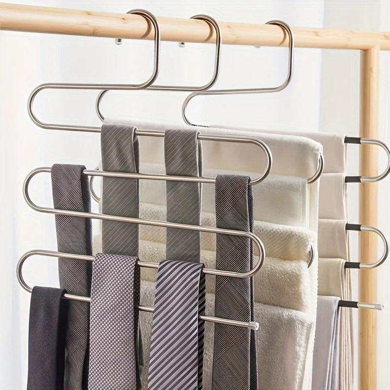 Daily Stainless Steel Multifunctional Magic S-shaped Multi-layer Pants Rack, Pants Hanger, Wardrobe Storage Rack, Dormitory Use