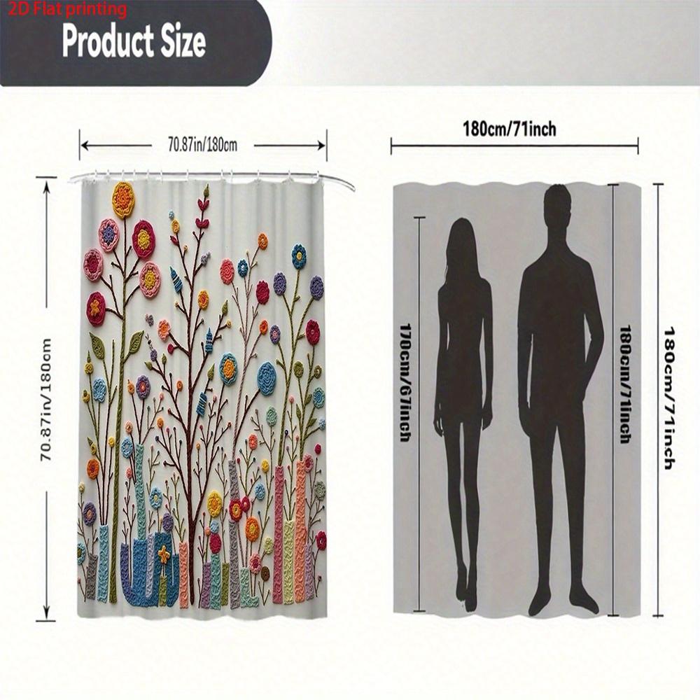 Bunter handbemalter Stil Blumen Duschvorhang 3D Digitaldruck auf weißem Hintergrund Polyester Badezimmervorhang mit Haken