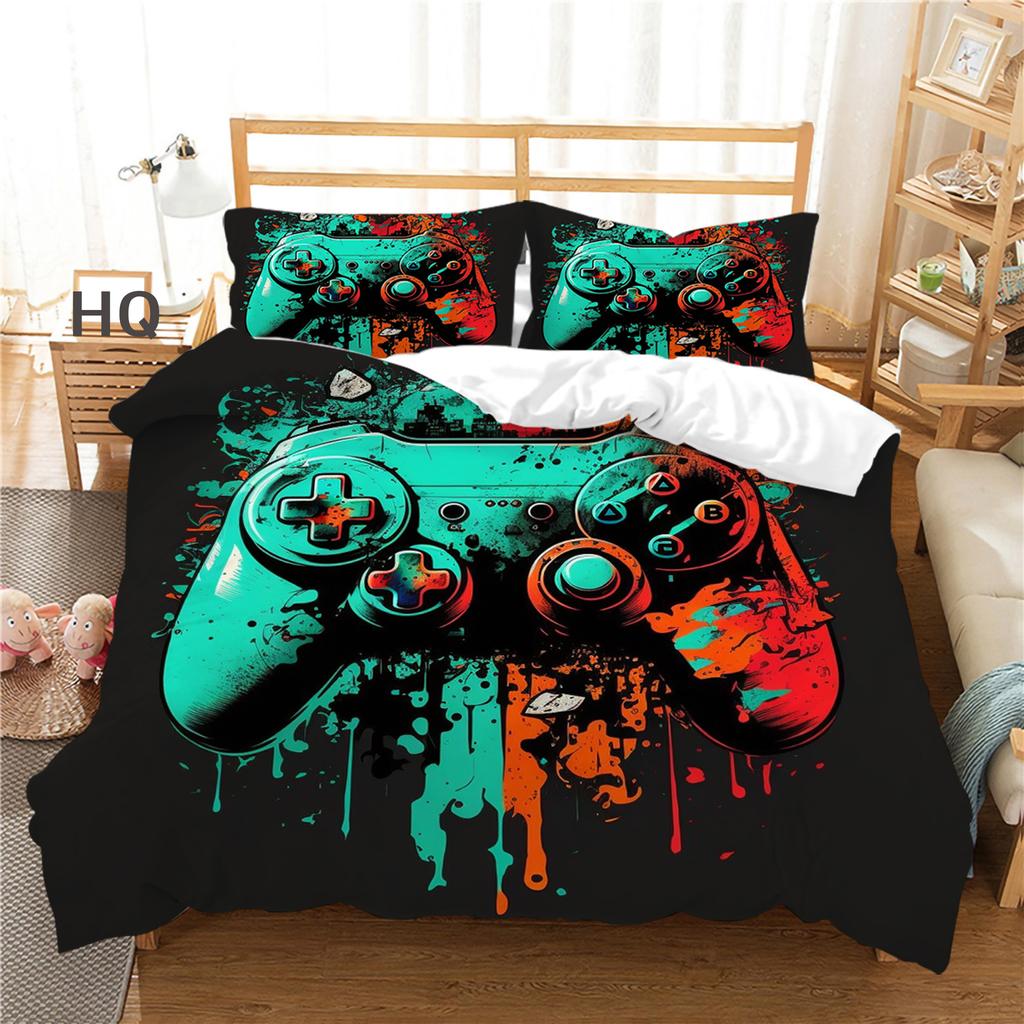 3D Player Bedding Set Game Handle Quilt Cover Pillow Case 2/3 Pieces Suitable for Game Enthusiasts Boys Men Room Zippered Home Decoration