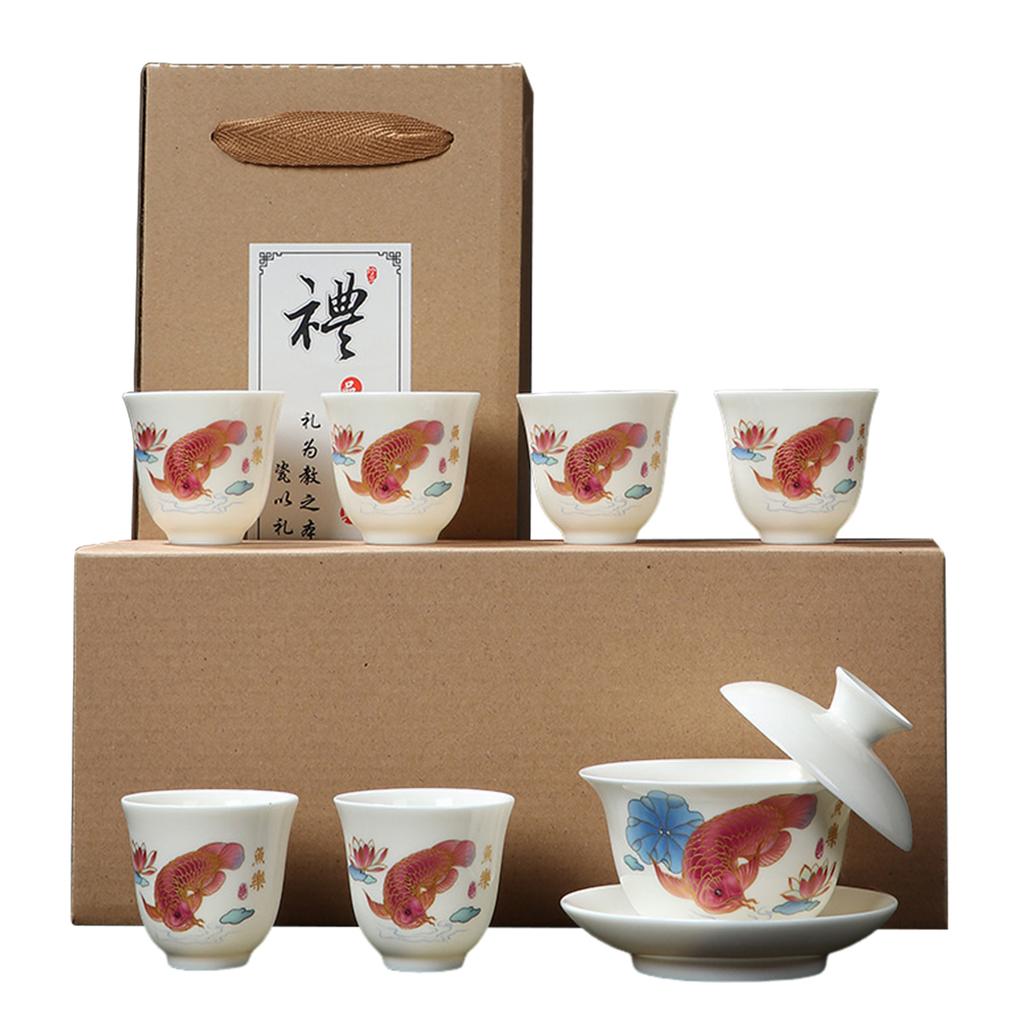 Premium Porcelain Gai Wan Tea Set For Home Traditional Chinese Brewings Household Hand Grasp Bowl Set For Household
