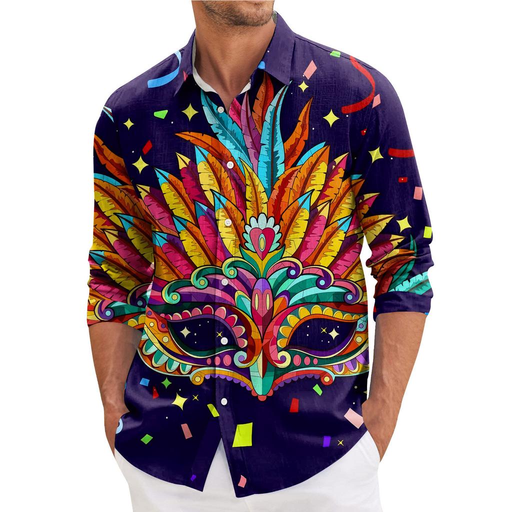 Herr Vår Casual Lös Tryckt Långärmad Skjorta Herrskjorta